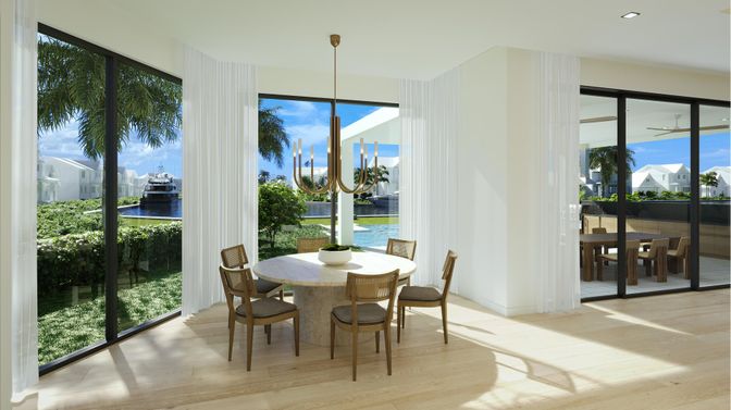 Dining room, Interior, Pendant Lights, Recessed Lighting, Wood Texture Flooring
