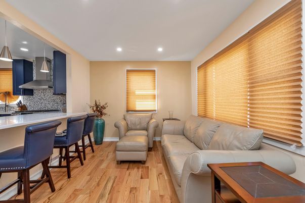 Interior, Kitchen, Living room, Recessed Lighting, Stainless Steel Appliances, Wood Texture Flooring