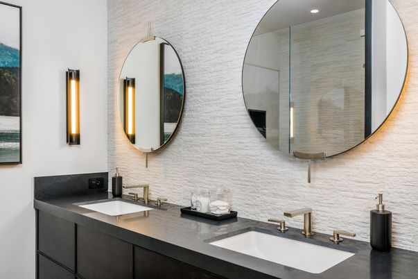 Bathroom, Dual Sink Vanities, Glass Shower, Interior, Recessed Lighting