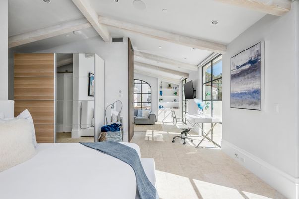 Bedroom, Home Office, Interior, Recessed Lighting, Wooden Beams
