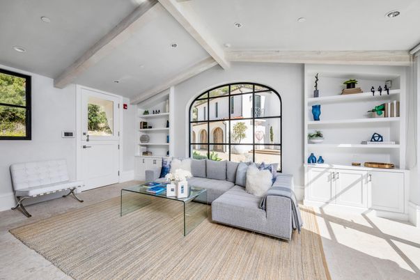 Interior, Living room, Recessed Lighting, Wooden Beams