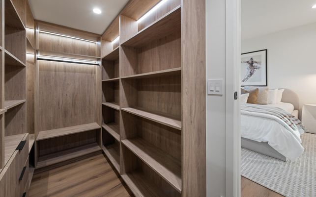 Bedroom, Interior, Recessed Lighting, Wood Texture Flooring