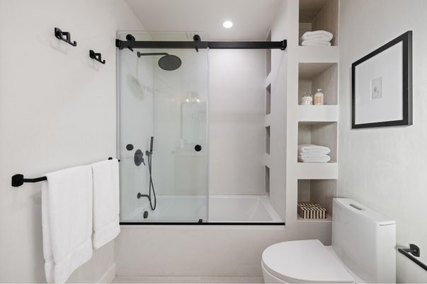Bathroom, Glass Shower, Interior, Recessed Lighting