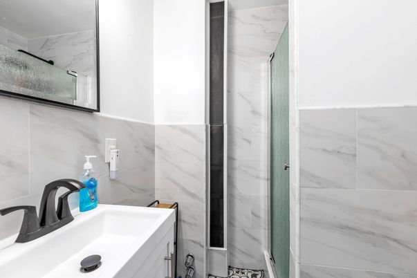 Bathroom, Glass Shower, Interior, Marble Walls