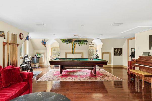 Billiard Table, Game Room, Interior, Piano, Recessed Lighting, Wood Texture Flooring