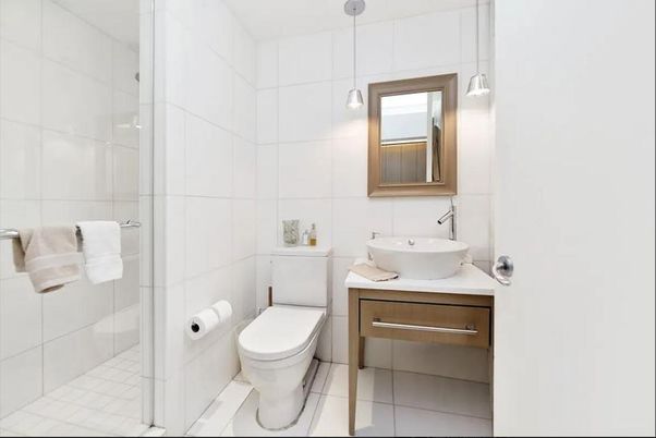 Bathroom, Glass Shower, Interior, Pendant Lights