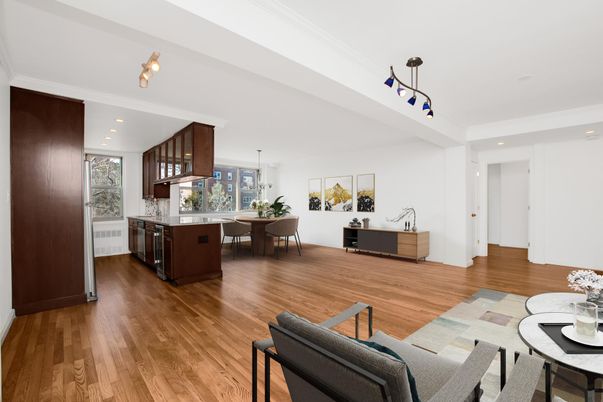 Dining room, Interior, Kitchen, Living room, Pendant Lights, Recessed Lighting, Wood Texture Flooring