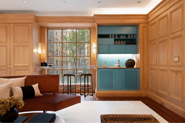 Interior, Recessed Lighting, Wood Texture Flooring, Wooden Walls
