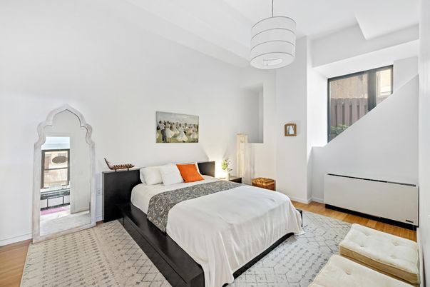 Bedroom, Interior, Pendant Lights, Wood Texture Flooring