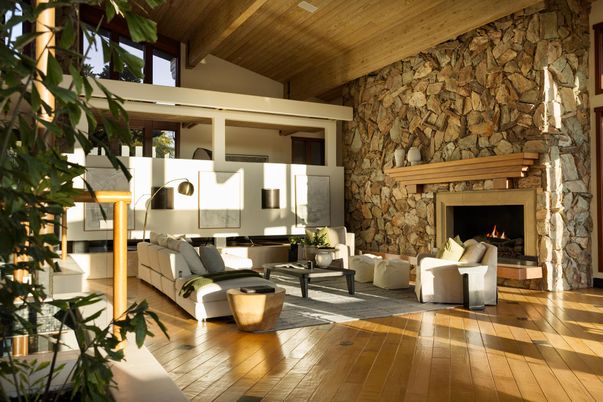 Fireplace, Interior, Living room, Stone Walls, Wooden Beams, Wooden Ceilings, Wood Texture Flooring