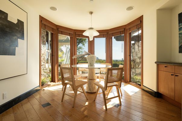 Dining room, Interior, Pendant Lights, Wood Texture Flooring