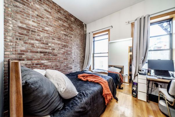 Bedroom, Home Office, Interior, Stone Walls, Wood Texture Flooring