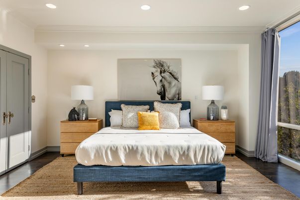 Bedroom, Interior, Recessed Lighting, Wood Texture Flooring