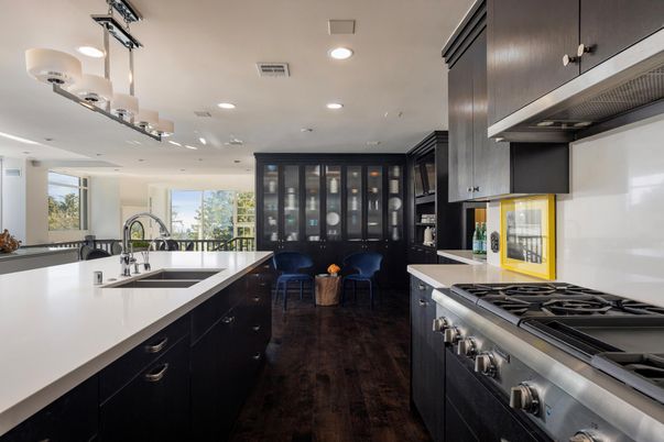 Dining room, Interior, Kitchen, Recessed Lighting, Stainless Steel Appliances, Wood Texture Flooring