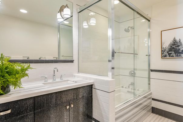 Bathroom, Glass Shower, Interior, Recessed Lighting
