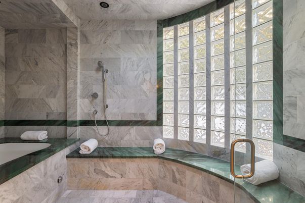 Bathroom, Glass Shower, Interior, Marble Walls
