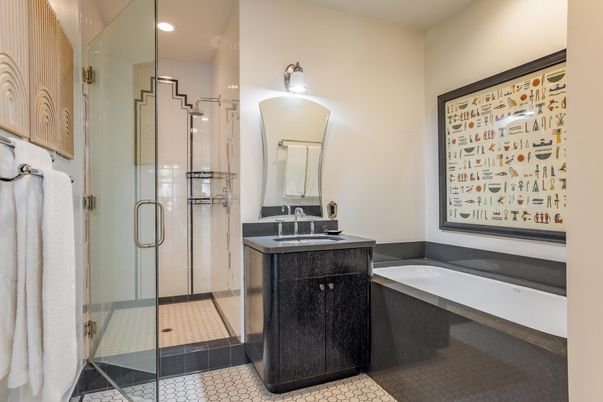 Bathroom, Dual Sink Vanities, Glass Shower, Interior, Recessed Lighting