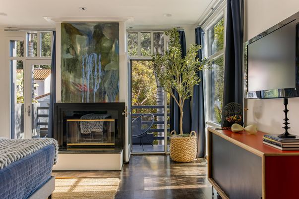 Fireplace, Interior, Recessed Lighting, Wood Texture Flooring