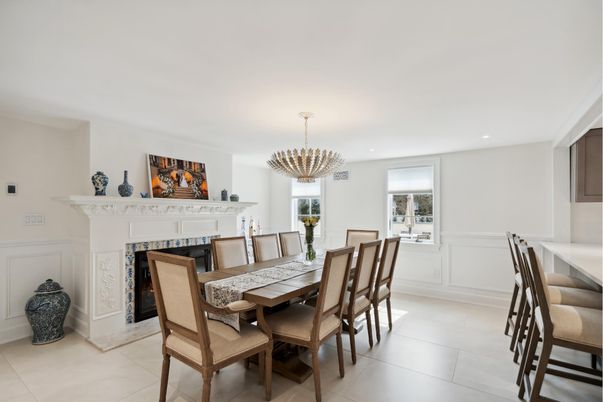 Dining room, Fireplace, Interior, Pendant Lights, Recessed Lighting