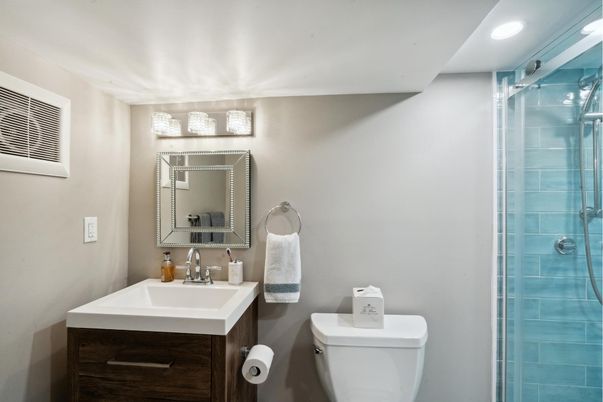 Bathroom, Glass Shower, Interior, Recessed Lighting