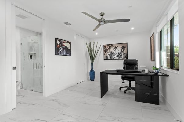 Home Office, Interior, Marble, Recessed Lighting
