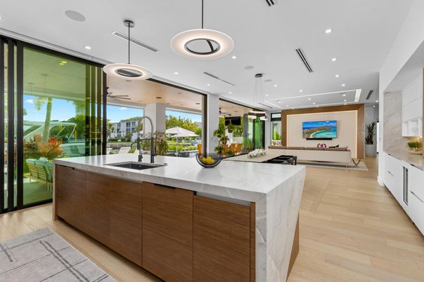 Interior, Kitchen, Pendant Lights, Recessed Lighting, Wood Texture Flooring