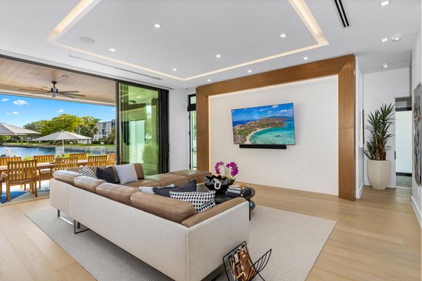 Dining room, Interior, Living room, Recessed Lighting, Wood Texture Flooring