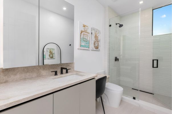 Bathroom, Glass Shower, Interior, Recessed Lighting