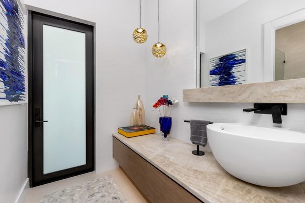 Bathroom, Dual Sink Vanities, Free Standing Baths, Interior, Pendant Lights
