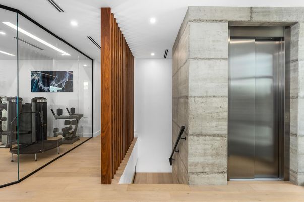 Elevator, Interior, Recessed Lighting, Wood Texture Flooring