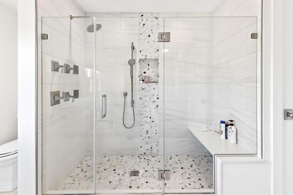 Bathroom, Glass Shower, Interior, Marble Walls