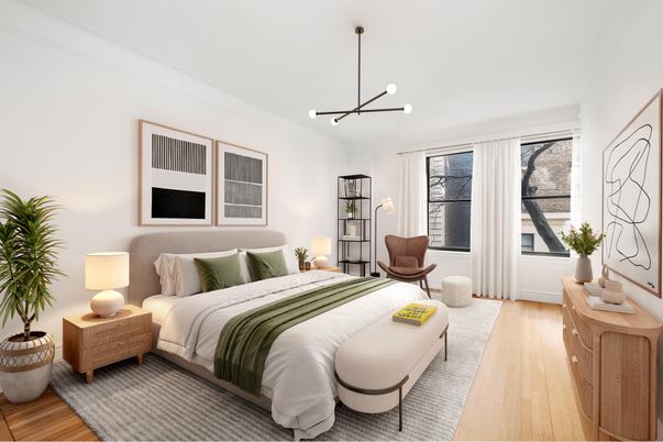 Bedroom, Interior, Pendant Lights, Wood Texture Flooring