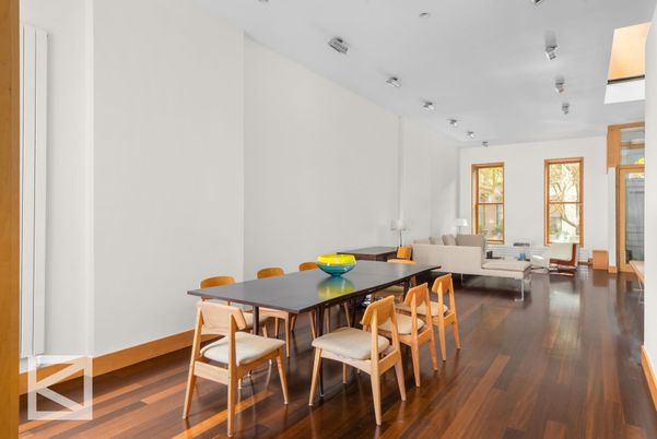 Dining room, Interior, Living room, Recessed Lighting, Wood Texture Flooring