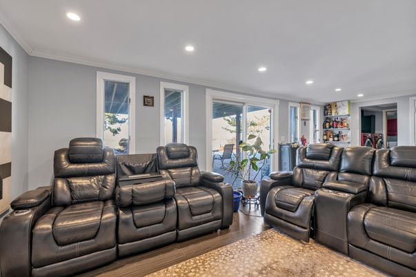 Home Theatre Room, Interior, Living room, Recessed Lighting, Wood Texture Flooring