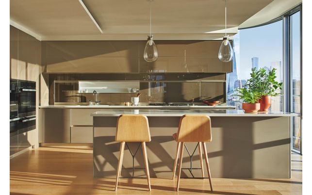 Interior, Kitchen, Pendant Lights, Stainless Steel Appliances, Wood Texture Flooring