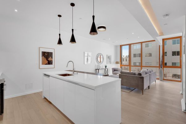 Interior, Kitchen, Living room, Pendant Lights, Recessed Lighting, Wood Texture Flooring