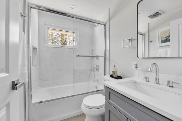 Bathroom, Glass Shower, Interior, Marble Walls, Recessed Lighting
