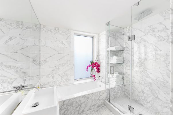 Bathroom, Glass Shower, Interior, Marble, Marble Walls