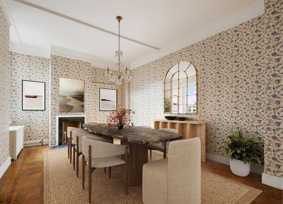 Chandelier, Dining room, Fireplace, Interior, Pendant Lights, Wood Texture Flooring