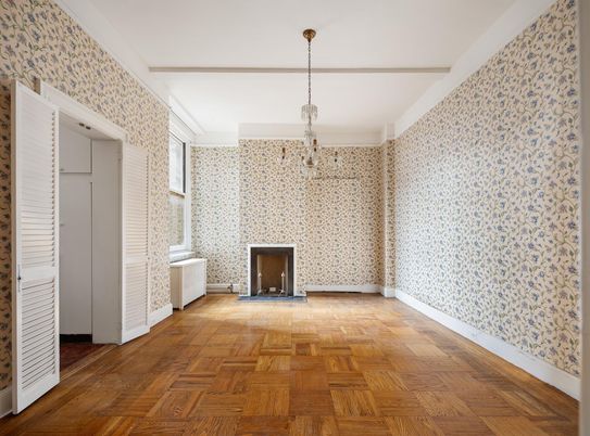 Chandelier, Empty room, Fireplace, Interior, Wood Texture Flooring