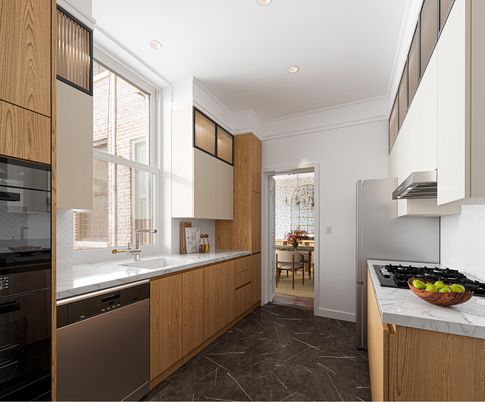 Dining room, Interior, Kitchen, Marble, Recessed Lighting, Stainless Steel Appliances