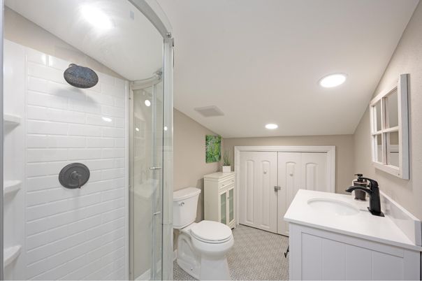 Bathroom, Glass Shower, Interior, Recessed Lighting