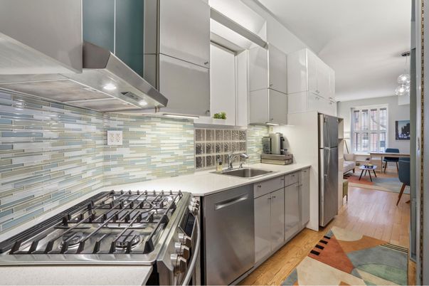 Dining room, Interior, Kitchen, Pendant Lights, Stainless Steel Appliances, Wood Texture Flooring
