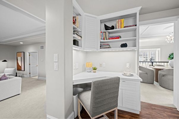 Home Office, Interior, Recessed Lighting, Wood Texture Flooring