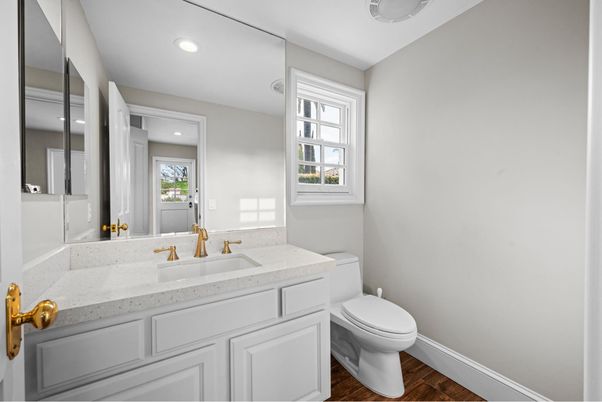 Bathroom, Interior, Recessed Lighting, Wood Texture Flooring