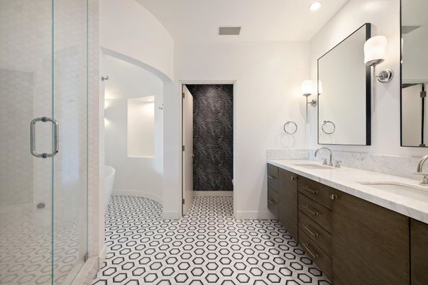 Bathroom, Dual Sink Vanities, Glass Shower, Interior, Recessed Lighting