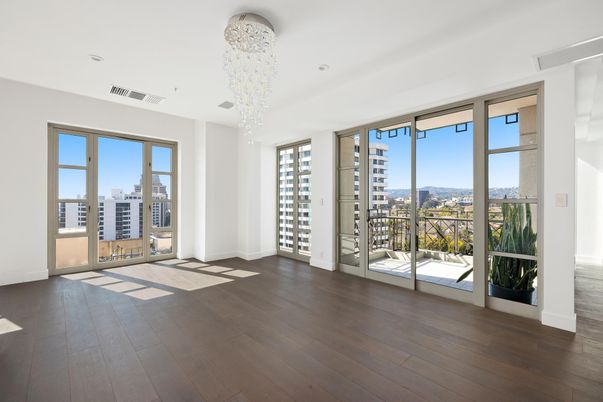 Chandelier, Empty room, Interior, Recessed Lighting, Wood Texture Flooring
