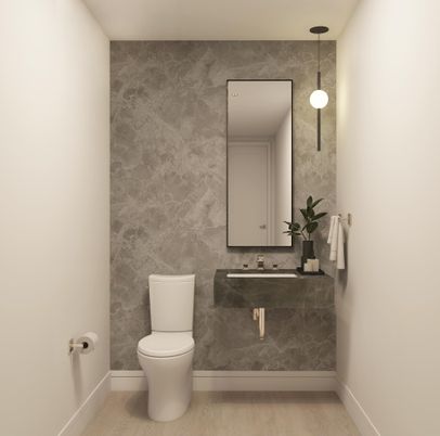Bathroom, Interior, Pendant Lights, Wood Texture Flooring
