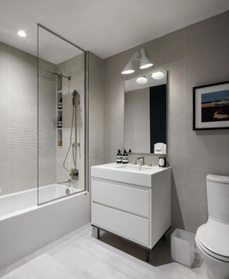 Bathroom, Glass Shower, Interior, Recessed Lighting