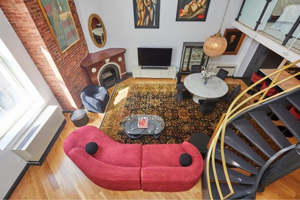 Fireplace, Interior, Living room, Pendant Lights, Wood Texture Flooring